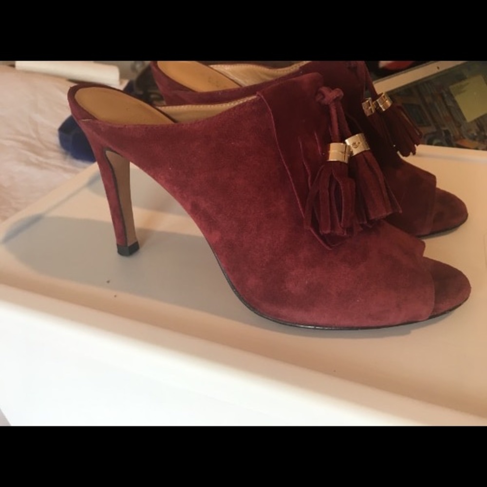 cecelia new york   Suede dark red tassle heel, 7.5